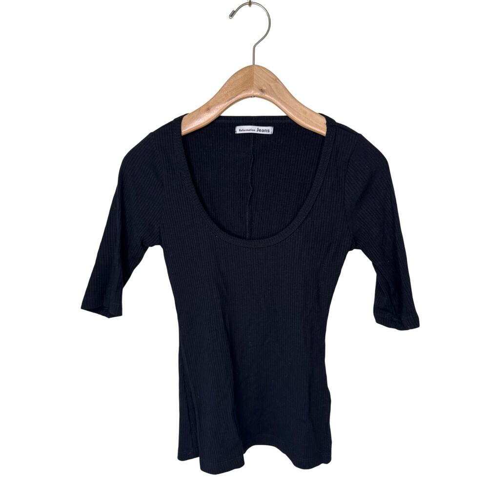 REFORMATION Delia Black Ribbed Scoop Neck Shirt Size XS